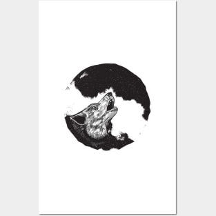 Wolf howling at full moon Posters and Art